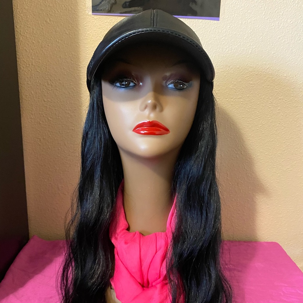 New black paten leather adjustable hat